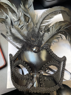 MASK:  Venetian Mask Black with feathers