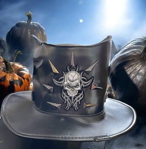 COSTUME RENTAL - Z356 Black Leatherlike Skull Tophat RENTAL