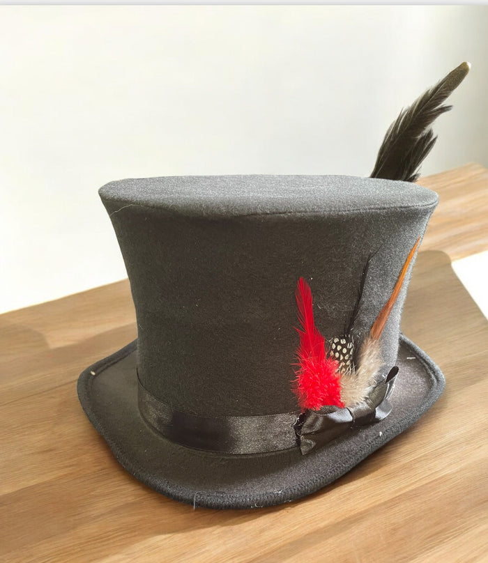 COSTUME RENTAL - Z368 Black Tophat with feather