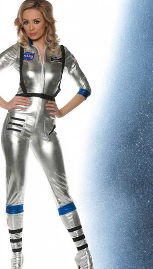 COSTUME RENTAL - L12 Intergalactic Silver Jumpsuit Medium 4 pc