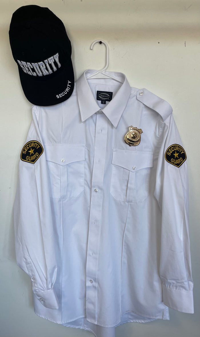 COSTUME RENTAL: O60B White Security Shirt and Hat Medium  2 pc