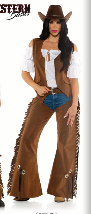 COSTUME RENTAL - H24 Suede Girl's Cowboy Chaps and Vest MED 2 pc
