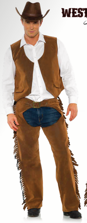 COSTUME RENTAL - H23 Suede Cowboy Chaps and Vest Large 2pc