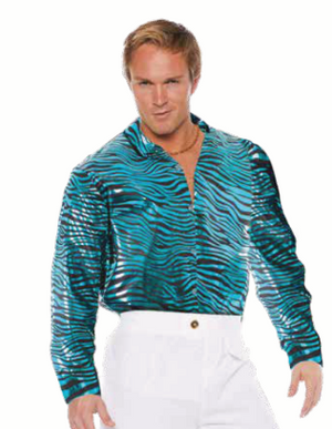 ADULT COSTUME: Tiger Disco Shirt Blue XXL