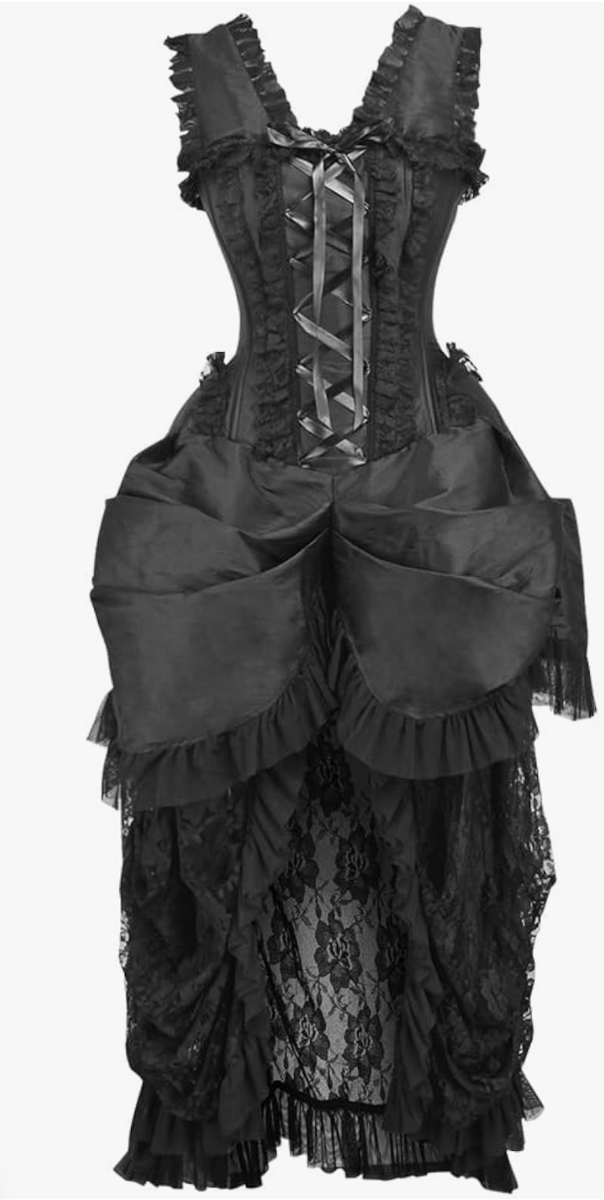 COSTUME RENTAL - C85 Victorian Black Bustle Corset Dress 1 pc Medium