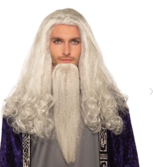 WIG: White Wizard Wig with beard