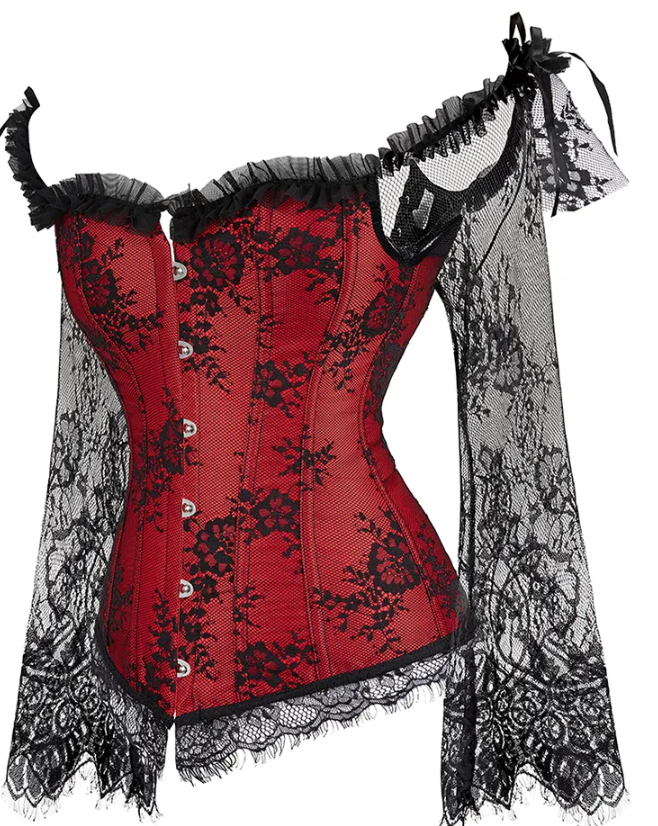 COSTUME RENTAL - G59 Red and Black Corset 1 pc SMALL