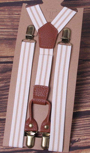 COSTUME RENTAL: Z271 Suspenders Striped Cream and Brown