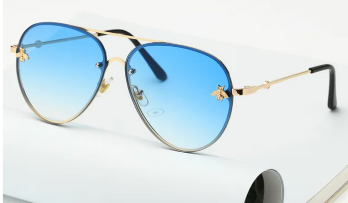 ACCESS: Glasses, 1970's Aviator Blue with Gold Trim
