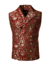 COSTUME RENTAL - C90 1900's RED Brocade Waistcoat  L