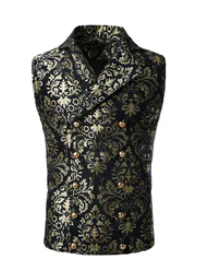 COSTUME RENTAL - C89 1900's Black Brocade Waistcoat XL