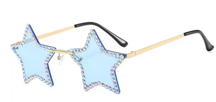 ACCESS: Glasses, 1970's Rhinestone Star Glasses BLUE