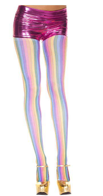 ACCESS: TIghts, Opaque Vertical Rainbow Striped Pantyhose