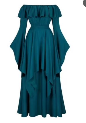 COSTUME RENTAL - A87 Renaissance Faire Teal Gown MED 1 pc