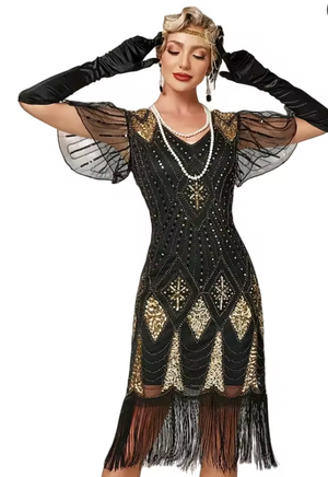 COSTUME RENTAL - J12A  1920's Daisy Butterfly Sleeve Dress MED