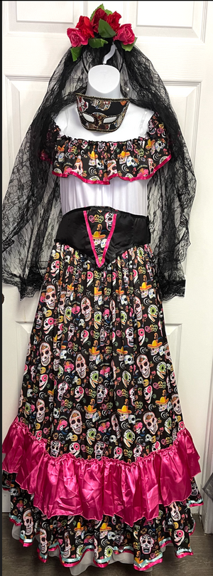 COSTUME RENTAL: Day of the Dead Senorita 5pc Med/Large