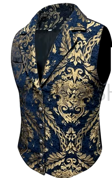 COSTUME RENTAL - C89A 1900's Blue Brocade Waistcoat Large