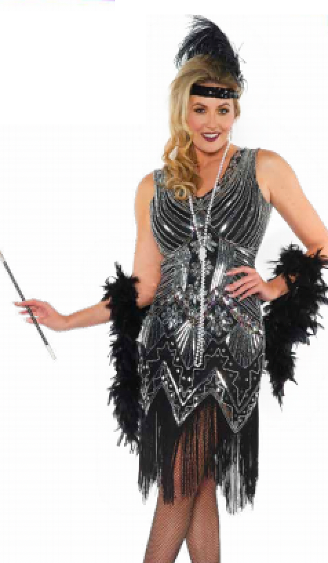 COSTUME RENTAL - J3A 1920's Great Gatsby PLATINUM Dress -Large 1 pc