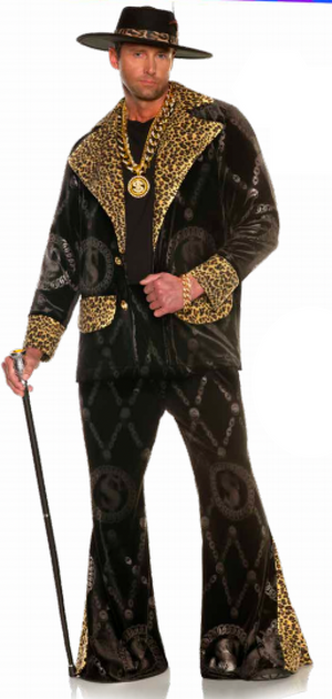 COSTUME RENTAL - x68A Pimp Daddy Black Velour Leopard Print Suit 3 pc - LARGE