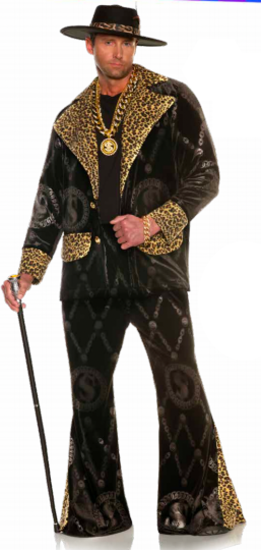 COSTUME RENTAL - x68A Pimp Daddy Black Velour Leopard Print Suit 3 pc - LARGE