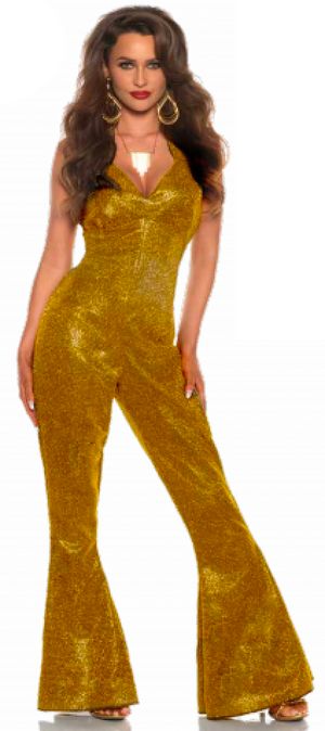 COSTUME RENTAL - X304A 1970's Shooting Star Gold Jumpsuit MED 1 pc