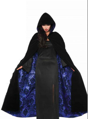 COSTUME RENTAL - P40 Black Velour Cape (with purple/black print brocade print)