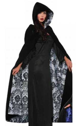 COSTUME RENTAL - P38 Black Velour Cape (with silver/black print brocade print)