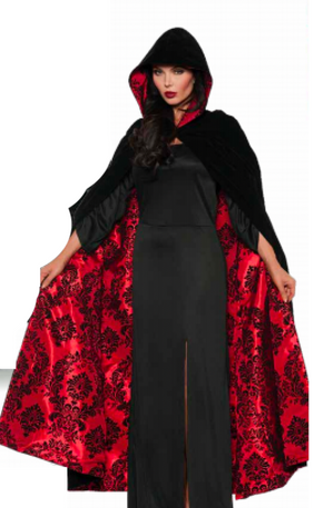 COSTUME RENTAL - P39 Black Velour Cape (with red/black print brocade print)