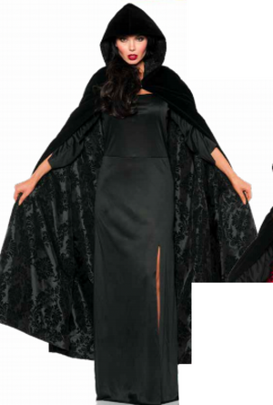 COSTUME RENTAL - P43 Black Velour Cape (with black print brocade)