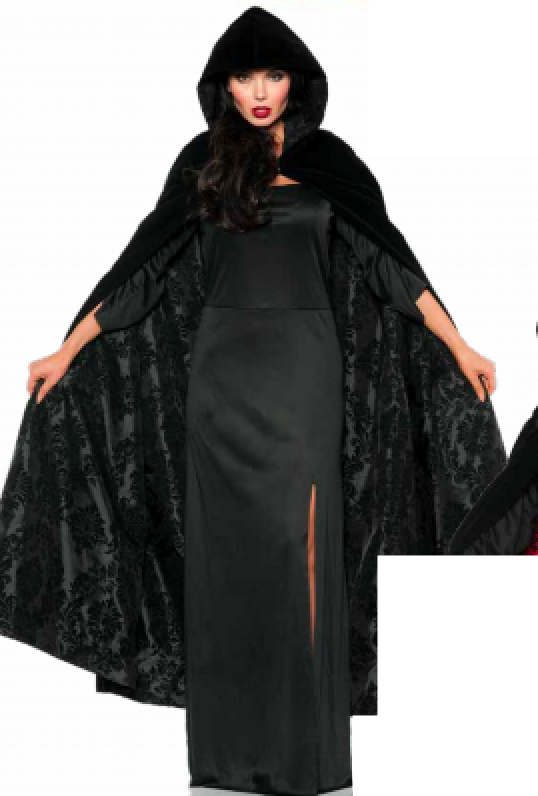 COSTUME RENTAL - P43 Black Velour Cape (with black print brocade)