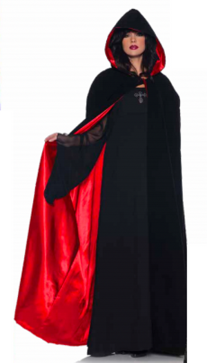 COSTUME RENTAL - P42 Black Velour Cape (with satin red lining)