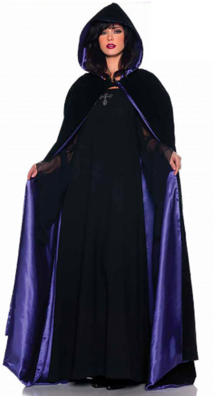COSTUME RENTAL - P41 Black Velour Cape (with satin purple lining)