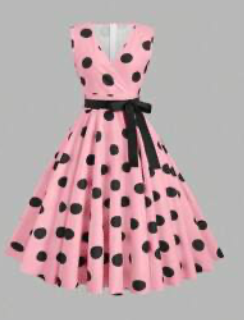 COSTUME RENTAL - J62A 1950's Pink Polka dot poodle dress with belt 2pcs Large