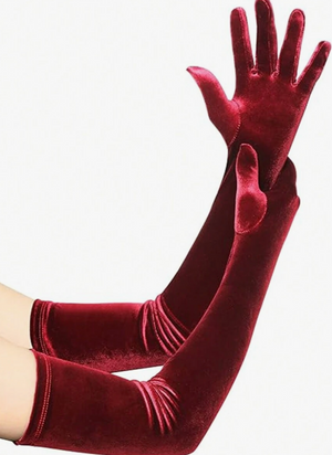ACCESS: Gloves, Crimson Red Velvet Opera Gloves