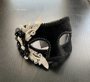 MASK: Fancy Black Mask with White crochet
