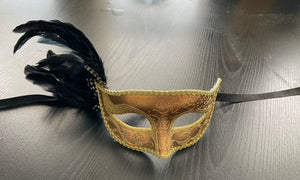 MASK: Gold Venetian Mask with black feather