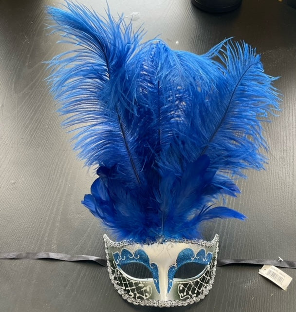 MASK: Royal blue and white Feathered Eyemask