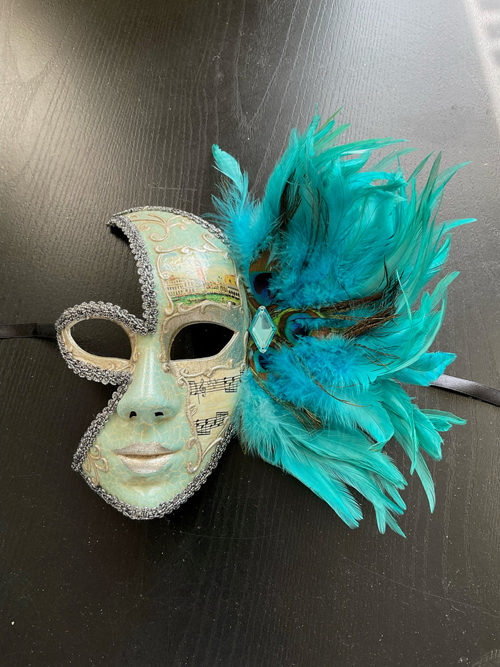 MASK: Venetian Theatrical Mask with Peacock Feathers