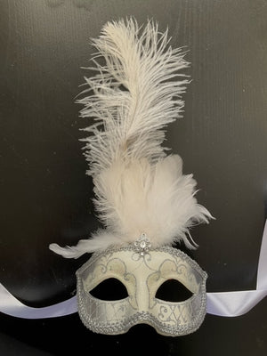 MASK: White Venetian Mask with Feathers