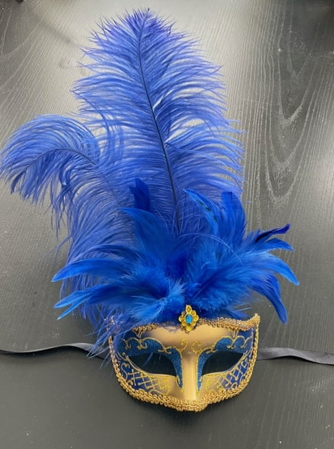 MASK: Royal Blue Feathered Eye Mask