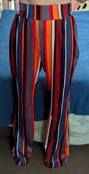 COSTUME RENTAL - X294 Striped Bellbottoms and Hip Belt Size 14