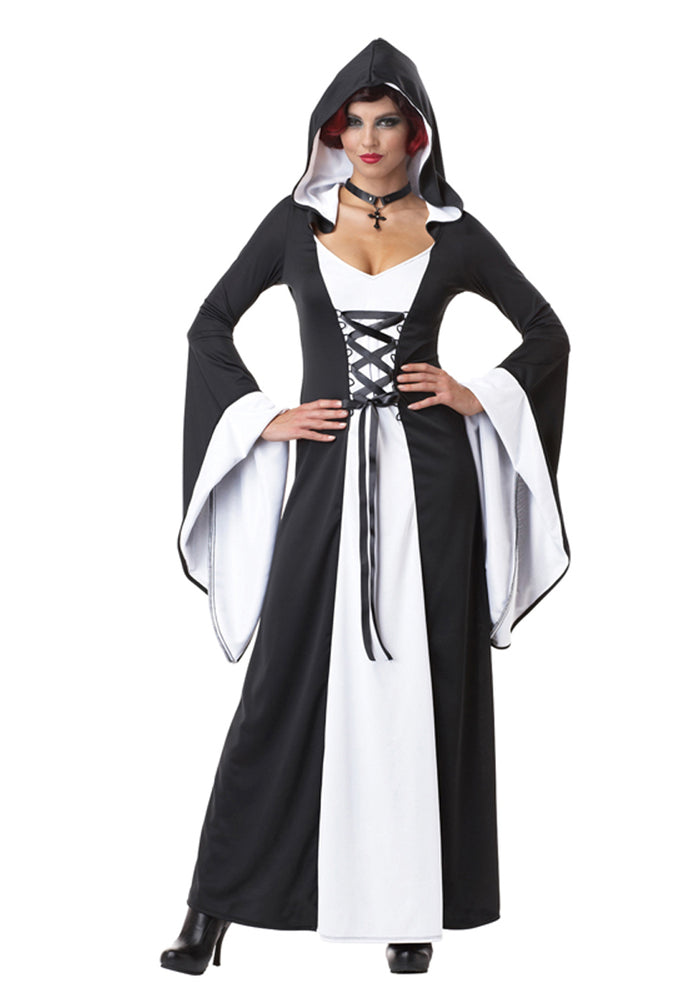 ADULT COSTUME: Hooded Robe White/blk