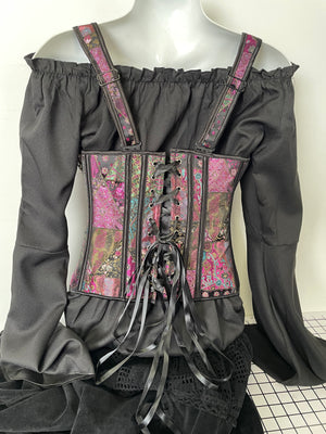 COSTUME RENTAL - C37 Steampunk Pink and Black Corset 1 pc MED