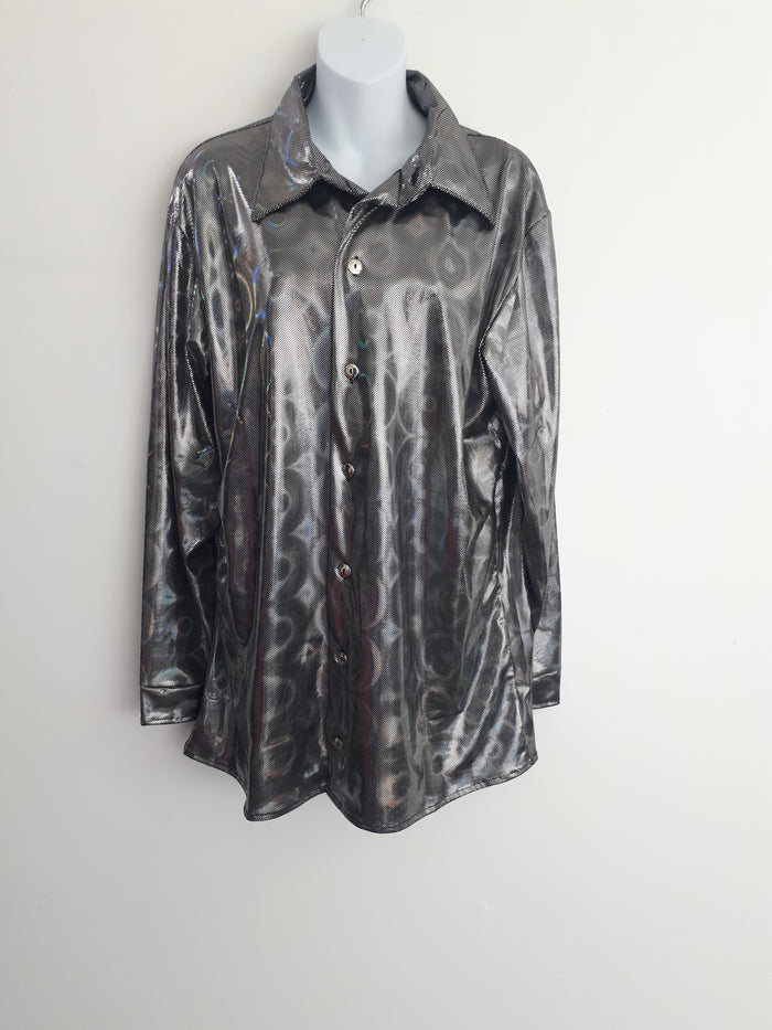 COSTUME RENTAL - x1 Disco Shirt, Silver Hologram Large