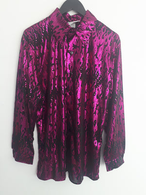 COSTUME RENTAL - X6 Disco shirt, Purple Flame Hologram, Medium