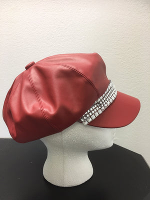 COSTUME RENTAL - Z91 Red Pleather Newsboy Cap