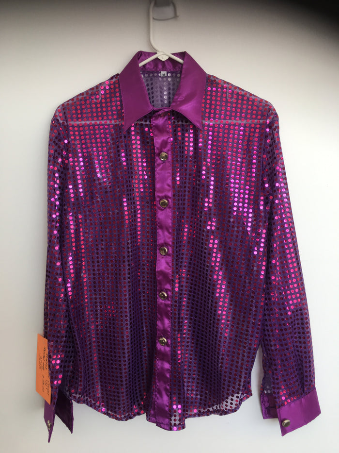 COSTUME RENTAL - X34 Disco Shirt, Sequin Purple Medium