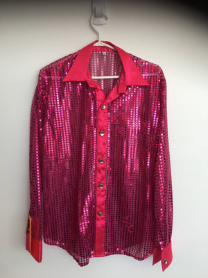 COSTUME RENTAL - X35 Disco Shirt, Sequin Fuschia Large