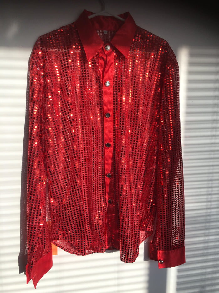 COSTUME RENTAL - X32 Disco Shirt, Sequin Red Large