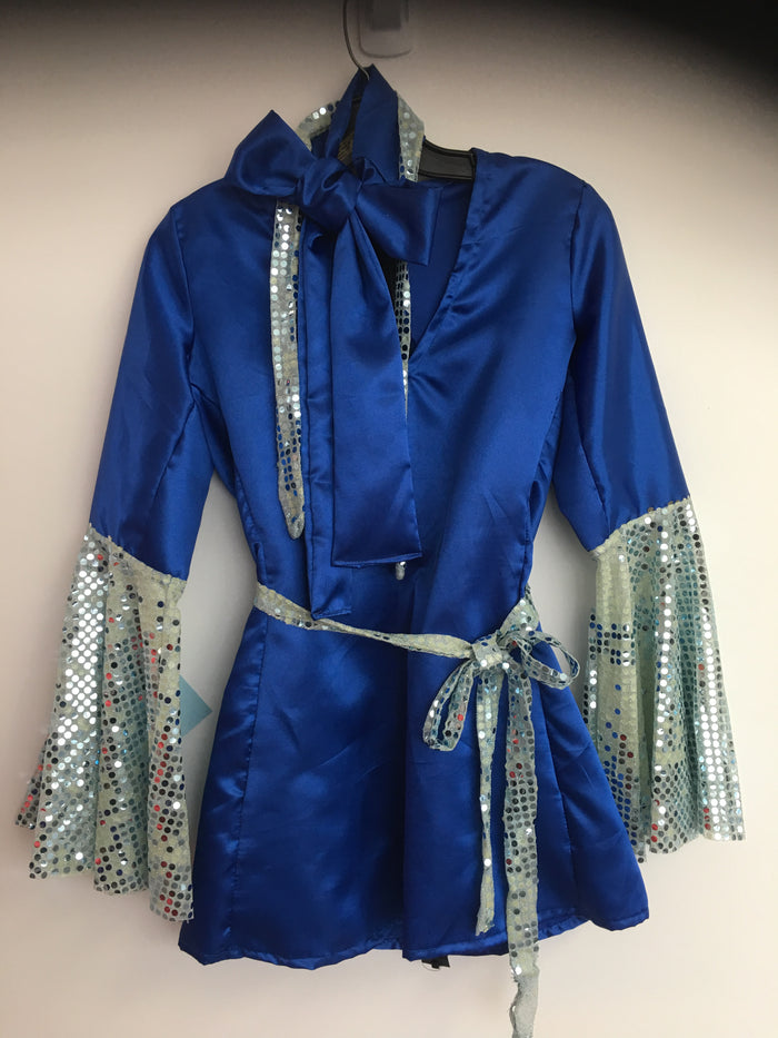 COSTUME RENTAL - X228 1970's Blouse (Royal blue) with headband, belt and scarf med 4 pcs